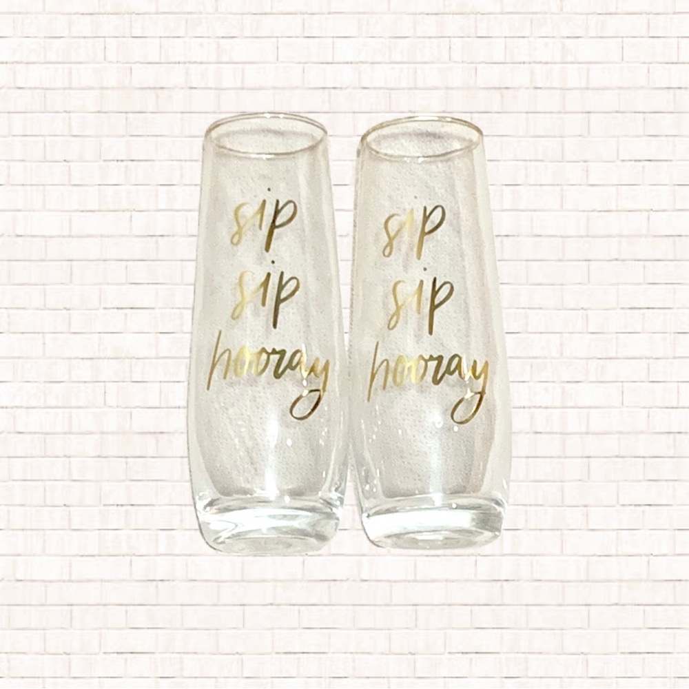 Stemless Champagne Flutes Bridal Engagement Boxed Gift Set Target Gold Trim OBO